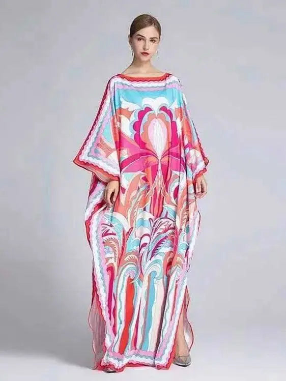 MooMoo Dress| Women's Murah Kaftan Batik Cover Up Loose V-neck|  bohemian dress plus size Beach Dress Print Floral Maxi Dress